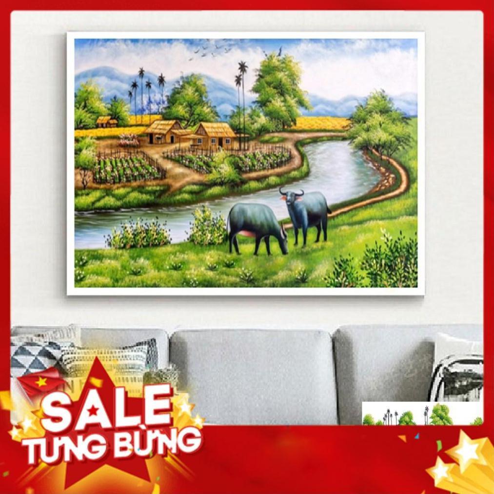 100*50CM TRANH THÊU CHỮ THẬP LÀNG QUÊ TRANH CHƯA THÊU LV3031