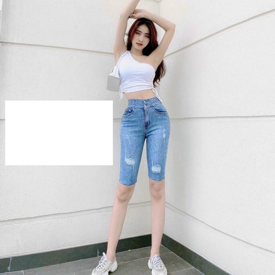 Quần short jean nữ lưng cao King168 , quần short nữ cao cấp TQQ04