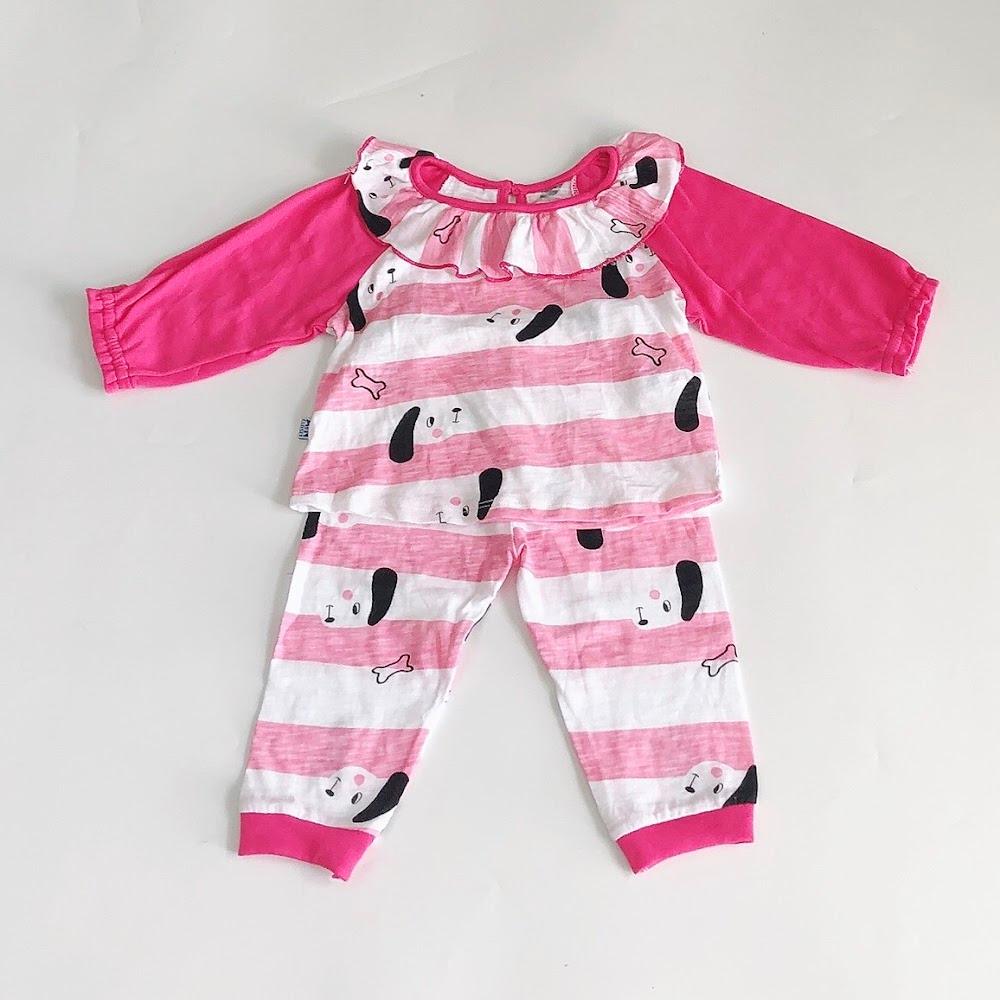 Bộ quần áo dài bé gái họa tiết Cún hồng thun cotton - AICDBGF6X8GM - AIN Closet