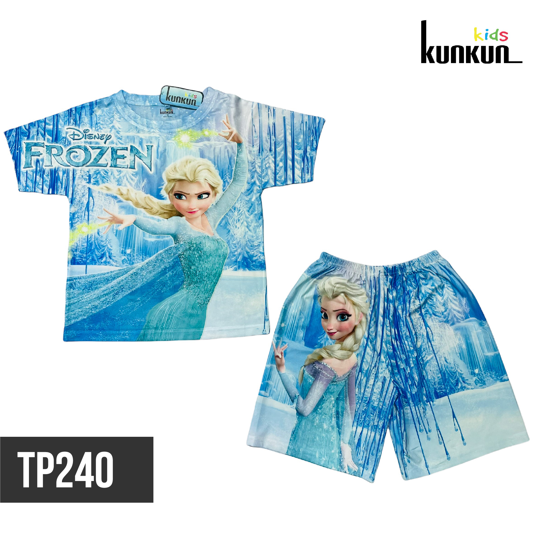 Quần áo bé gái thun lạnh in 3d tay ngắn hoạt hình nữ hoàng băng giá elsa Kunkun Kid TP240