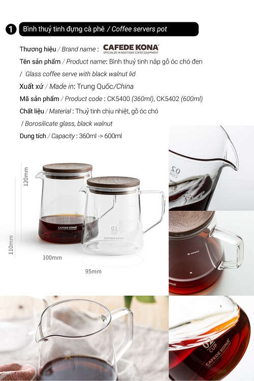 Bộ combo pha cà phê V60 01 hiện đại CAFEDE KONA