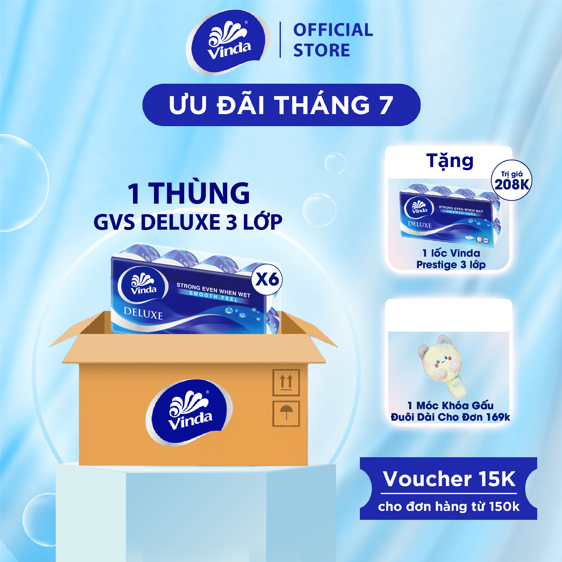 Giấy vệ sinh cao cấp Vinda Deluxe 3 lớp (8 Cuộn)