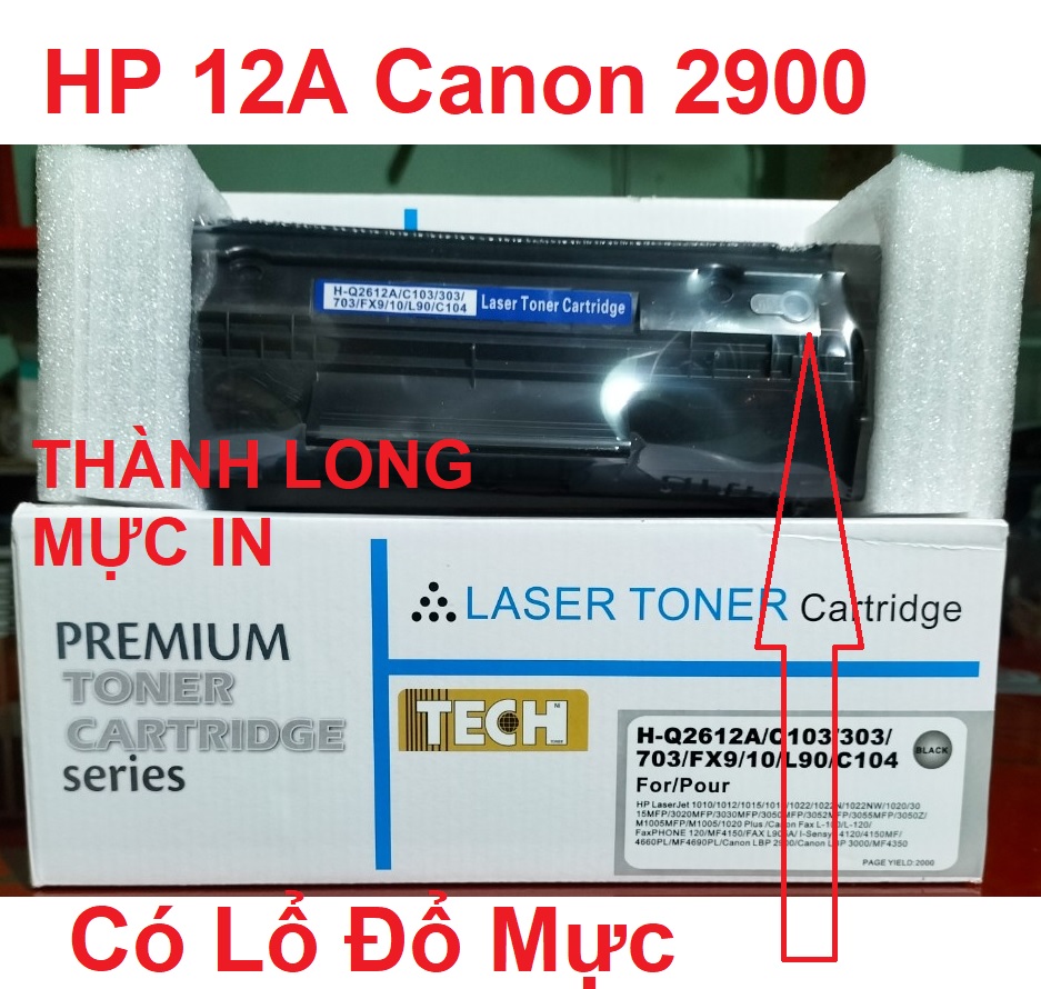 Hộp mực 12A Canon 2900/ L11121E -CÓ LỔ ĐỔ MỰC- Mực in HP LaserJet 1010/1015/1020/3015/3020/3030/3050 Canon L120, MF4122, MF4150, MF4680, L140, L160, MF4270, MF4320d, MF4350d 3000 FX9 FX10