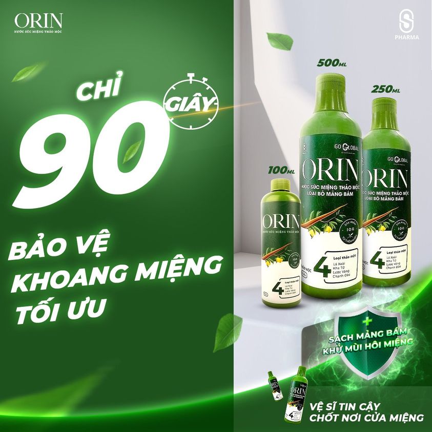 Nước Súc Miệng Thảo Mộc Orin ngừa sâu răng, kháng khuẩn, tan mảng