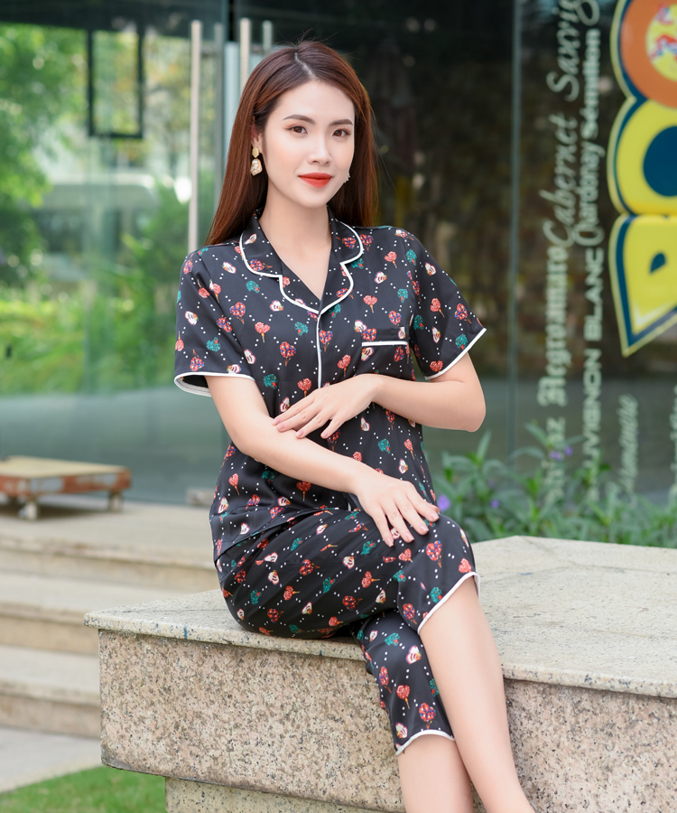 Bộ pijama lửng Lụa Nhật cao cấp  Hoa Việt