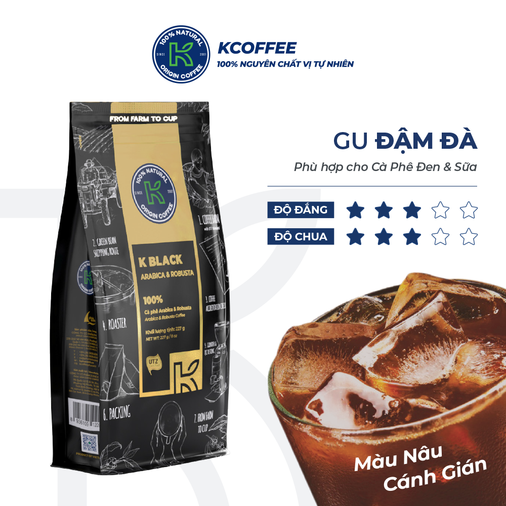 Cà phê rang xay 100% nguyên chất Robusta Arabica xuất khẩu K-Black thương hiệu K Coffee