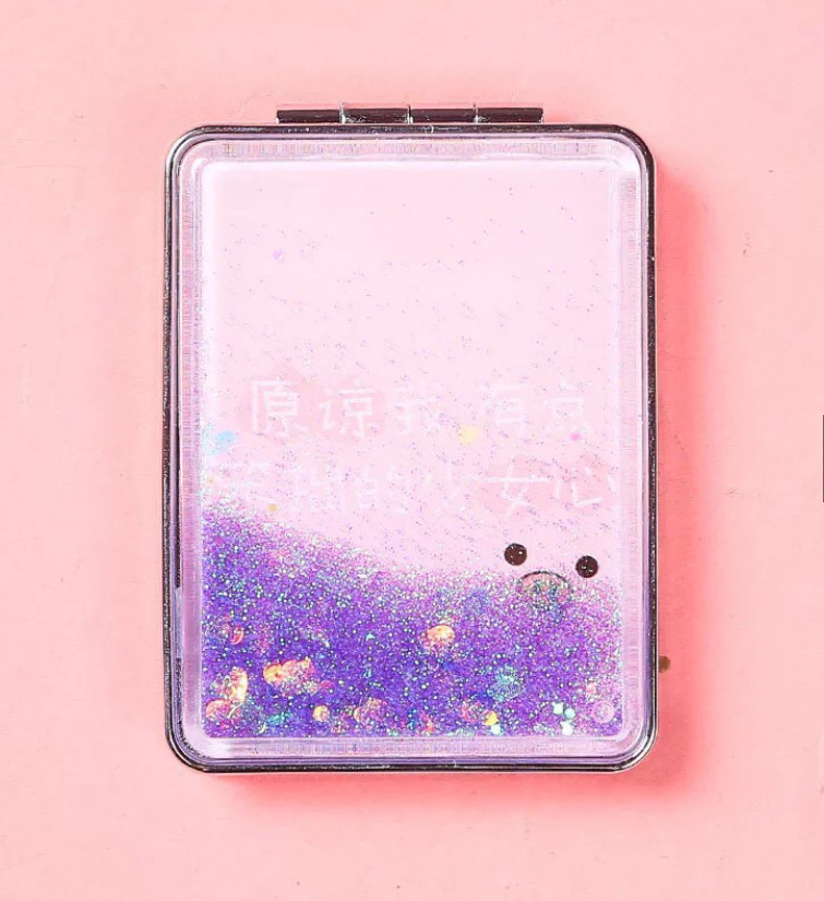 Gương Mini Chữ Nhật Gấp Gọn 2 Mặt Rắc Kim Tuyến