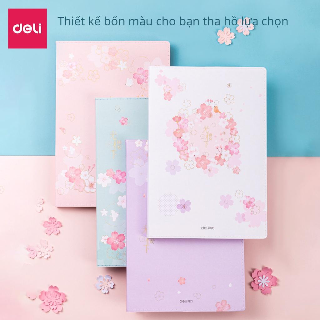 Sổ tay ghi chép Deli cao cấp bìa da khâu gáy khổ 16K/32K 96 trang - Hình hoa anh đào Sakura nhiều màu - Phù hợp làm Sổ Tay Kế Hoạch Sổ Nhật Kí - ZT1696 / ZT3296