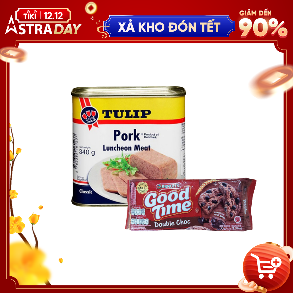 COMBO 1 Hộp Thịt Heo Hộp Tulip 340g + 1 Gói Bánh Quy Socola Arnott's GoodTime 72g