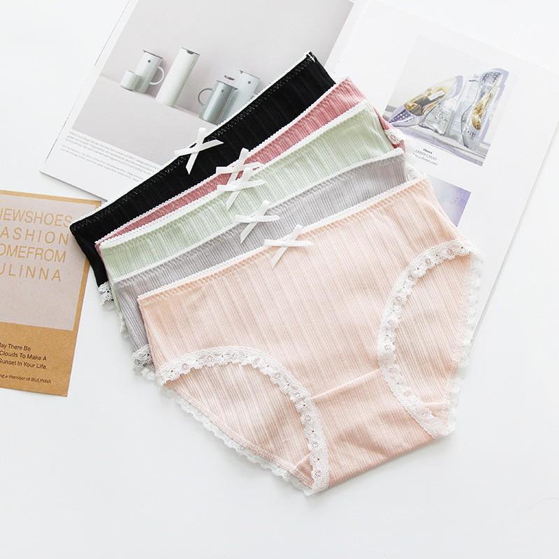 Quần lót nữ viền ren chất cotton len sợi tăm