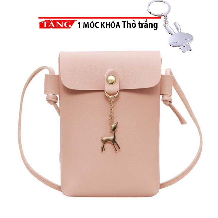 Túi nữ mini đeo chéo nữ thời trang dọc nắp hình nắp khoen ngựa QQ01 Tặng móc khóa thỏ trắng