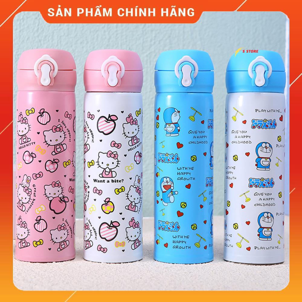 Bình Giữ Nhiệt 500ml In Hình Hoạt Hình Doremon Mèo KT Cho Bé,Cốc Đựng Nước Inox 304