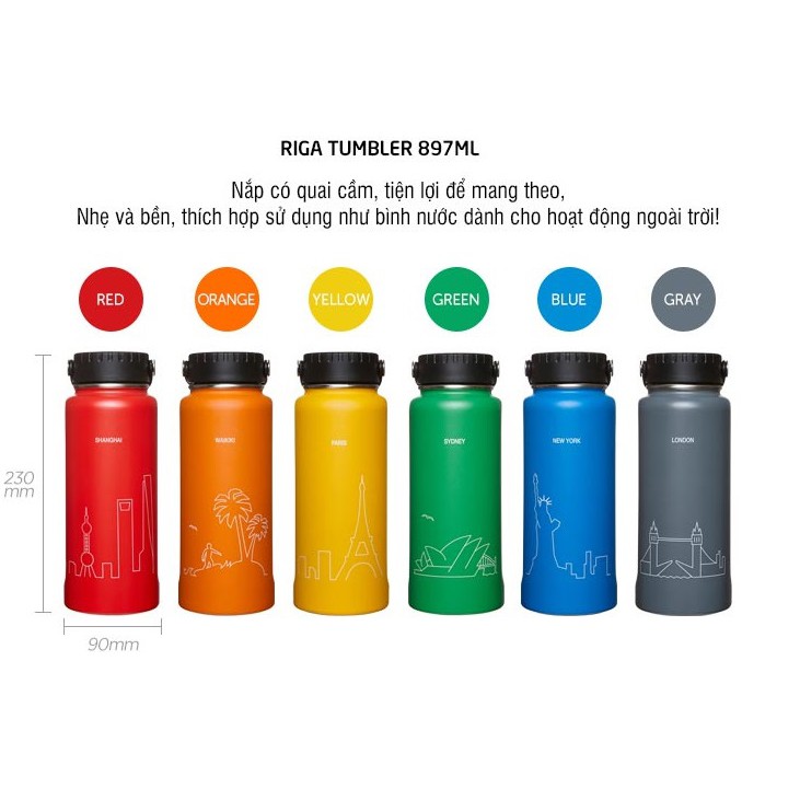 Bình Giữ Nhiệt Lock&amp;Lock RigaTumbler màu xanh dương LHC4160BLU dung tích 897ml - Hàng chính hãng, thép không gỉ - JoyMall