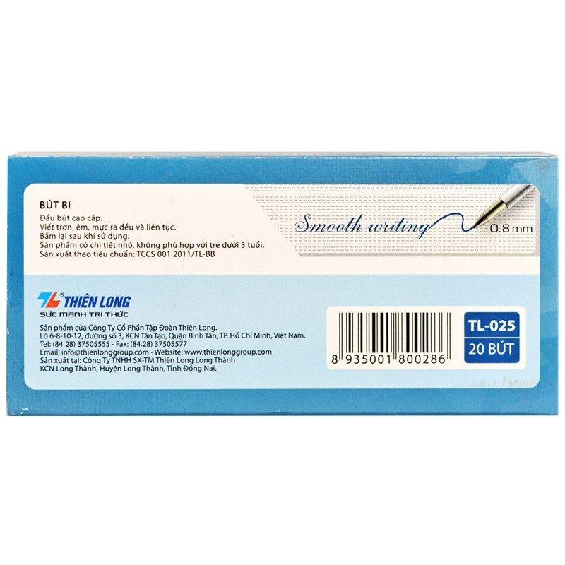 Hộp 20 Bút Bi Grip 0.8 mm Thiên Long TL-025 - Mực Xanh