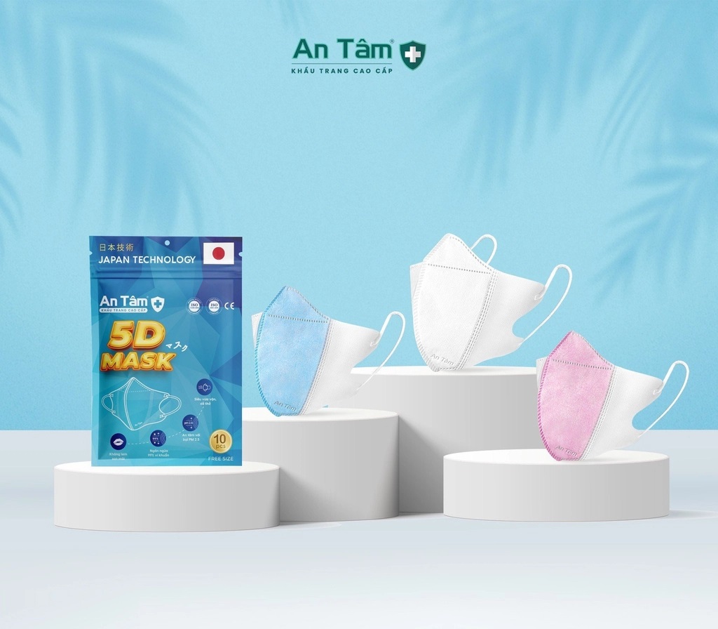 [100 Cái 5D] Thùng/Combo Khẩu Trang Y Tế Kháng Khuẩn 5D An Tâm -100 Cái/10 Túi