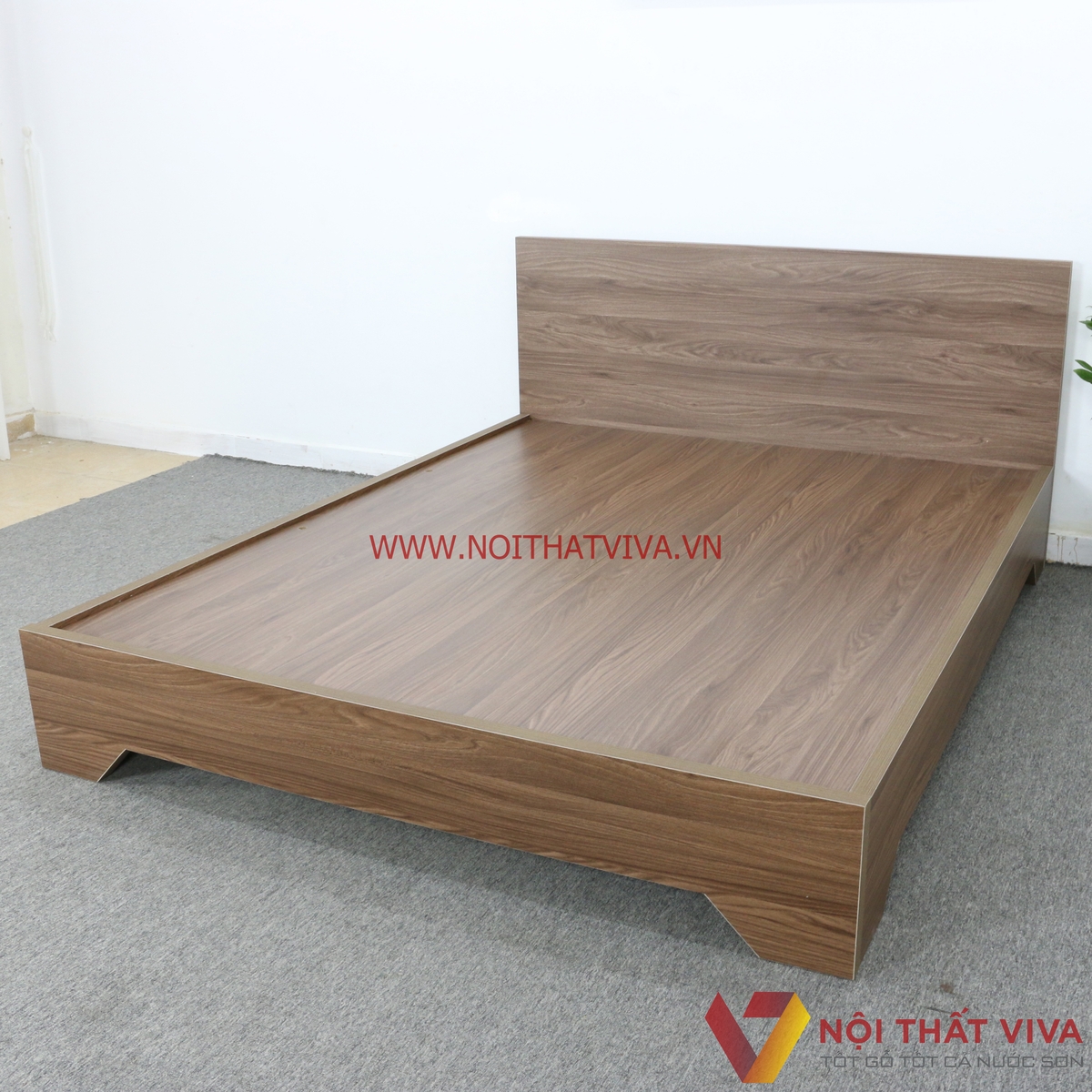 Giường Ngủ Gỗ MDF Chân Cao Phủ Melamine Màu Óc Chó