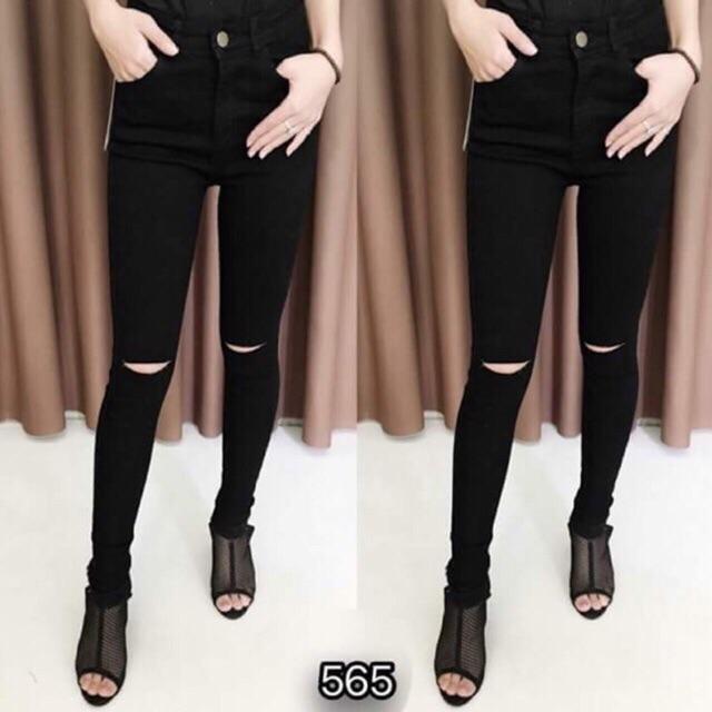 Jeans đen, skinny jeans cạp cao giãn nhiều