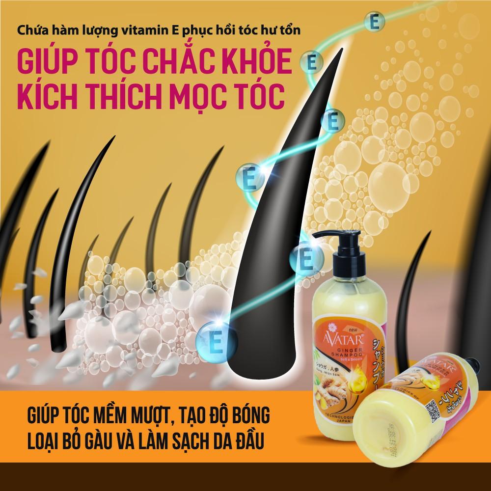 Dầu gội thảo mộc AVATAR Gừng &amp; Nhân Sâm 500ml Ngăn tóc gãy rụng Kích thích mọc tóc