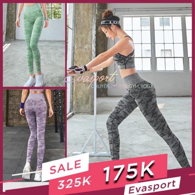 Quần Legging Dài Tập Gym Yoga Aerobic Zumba Nữ Vải Dệt Kim Cao Cấp Phong Cách Camo Âu Mỹ