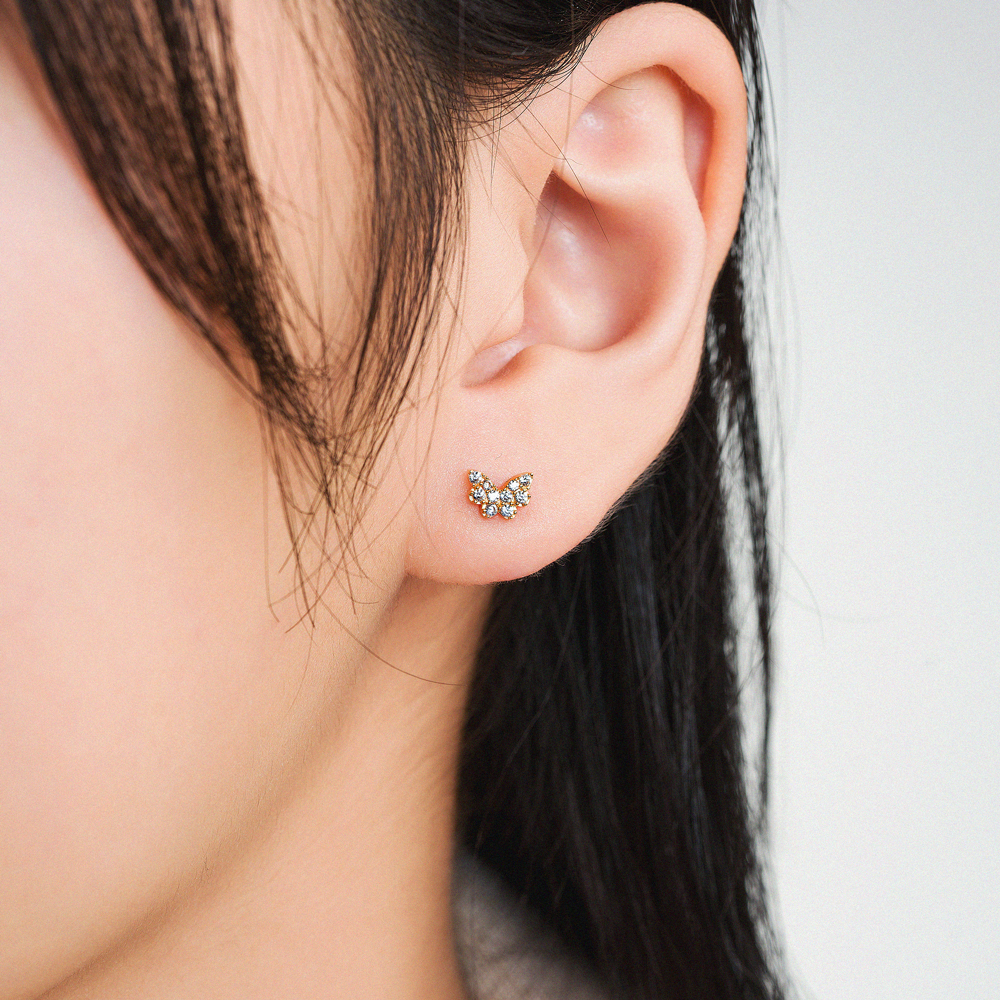 Bông Tai Nữ Hoạ Tiết Hình Cánh Bướm Vàng 14K BTAM125 Huy Thanh Jewelry