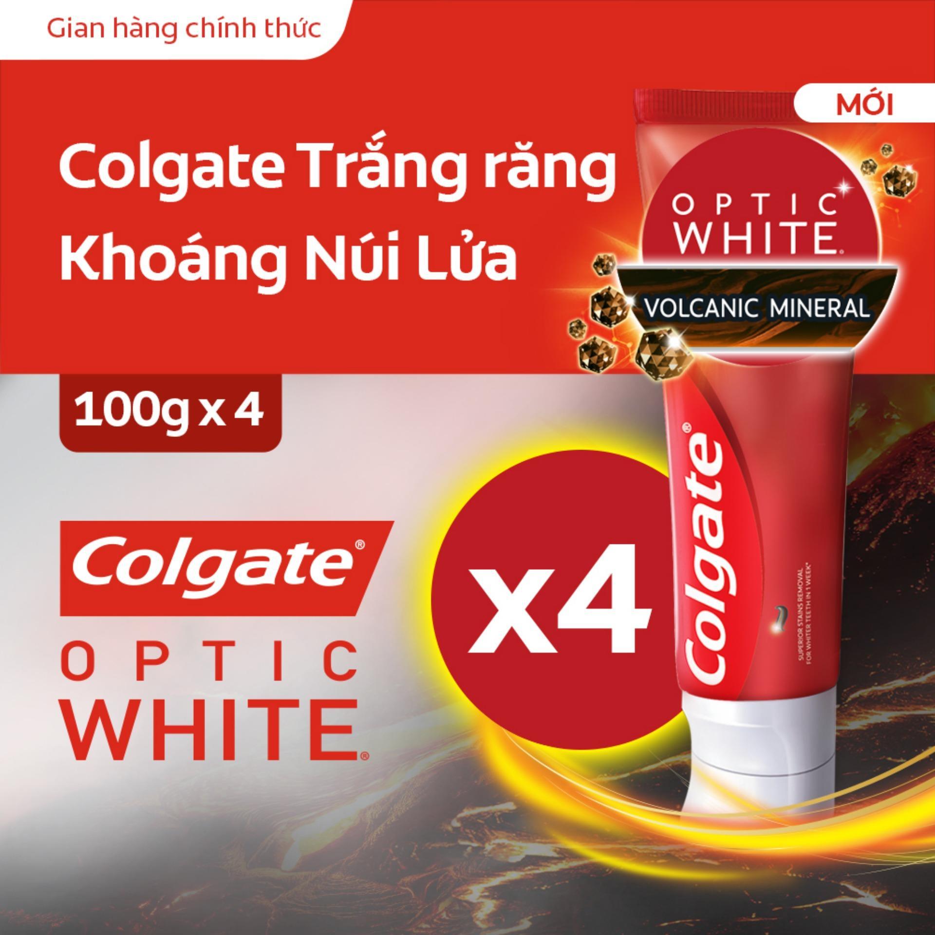 Bộ 4 kem đánh răng làm trắng răng Colgate Optic White từ khoáng núi lửa 100g