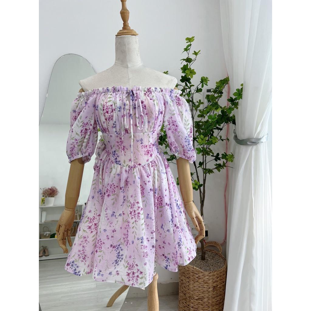 TIELA Đầm váy trễ vai hoa Lavender Dress