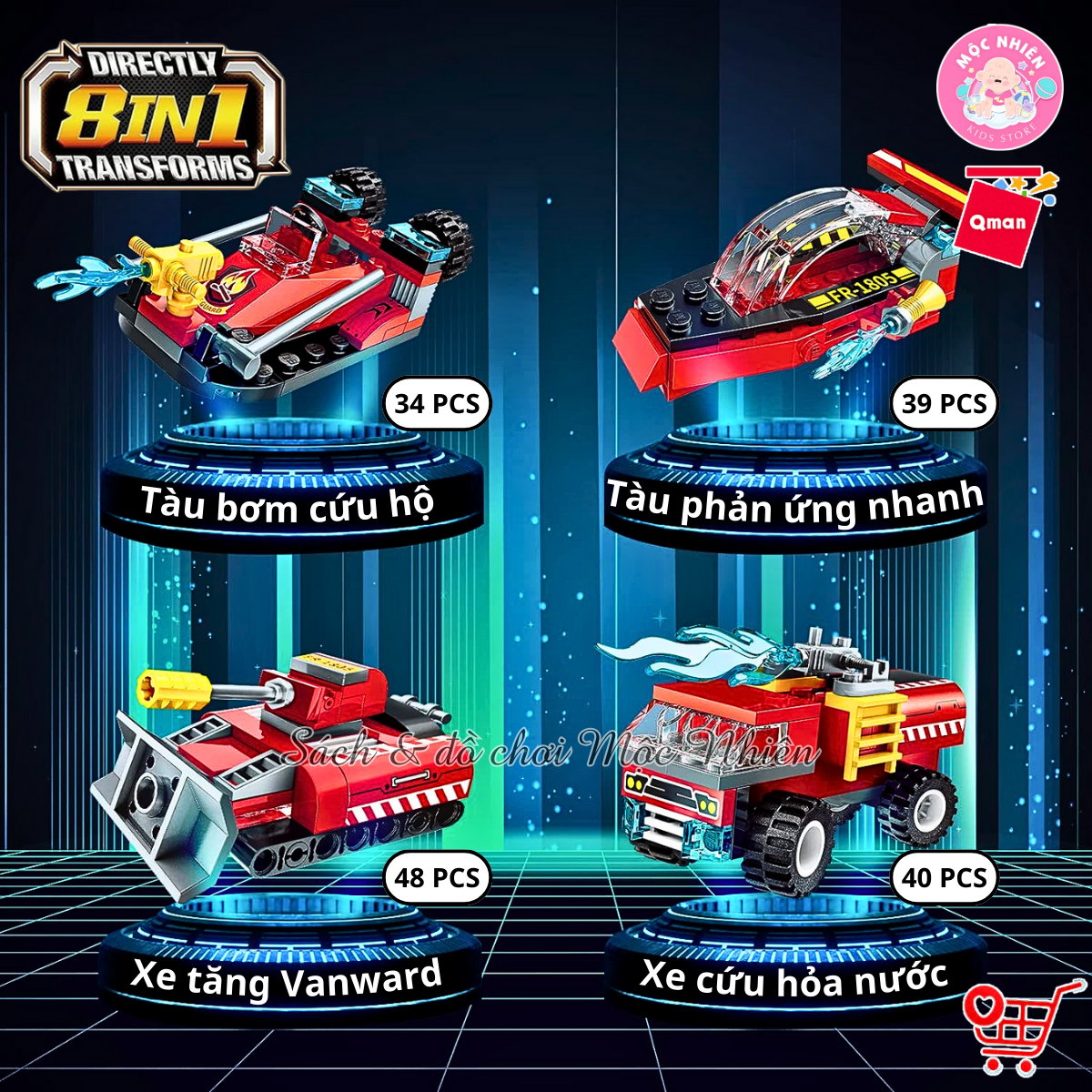 Đồ chơi lắp ráp, xếp hình Qman 1805 - Biệt đội xe cứu hỏa (313 mảnh ghép) - Dành cho bé trai từ 6 tuổi