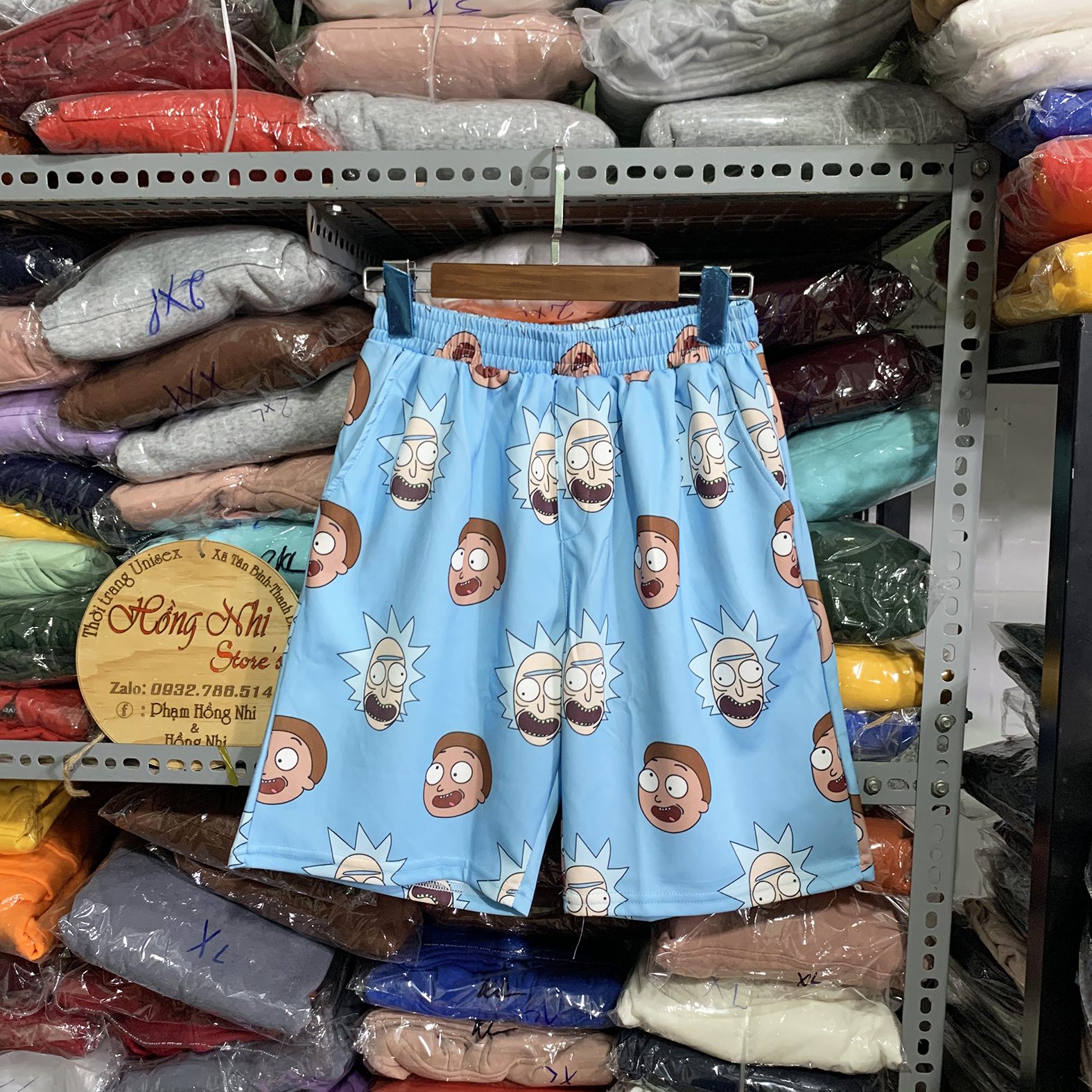 Quần Short Cartoon Unisex Màu Xanh - Quần Đùi Hoạt Hình Siêu Cute - MM