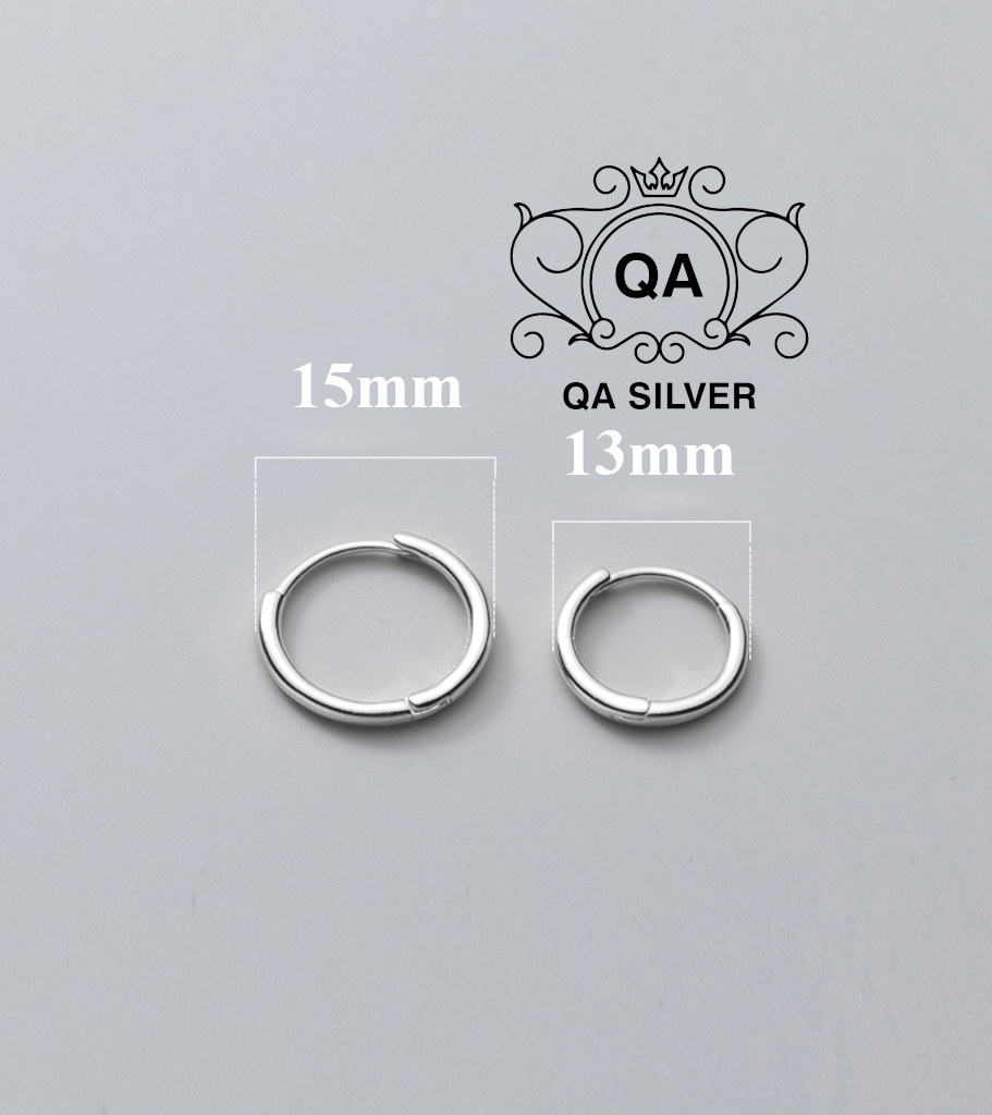 Khuyên tai bạc 925 tròn dày khớp mở bông nam nữ chốt lẫy tối giản S925 HOOP Silver Earrings QA SILVER EA190703