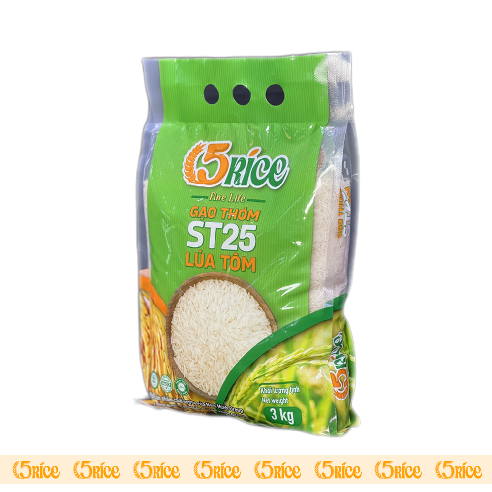 Gạo Lúa Tôm ST25 5RICE - Túi 12kg - Gạo thượng hạng thơm dẻo, đậm vị 5RICE