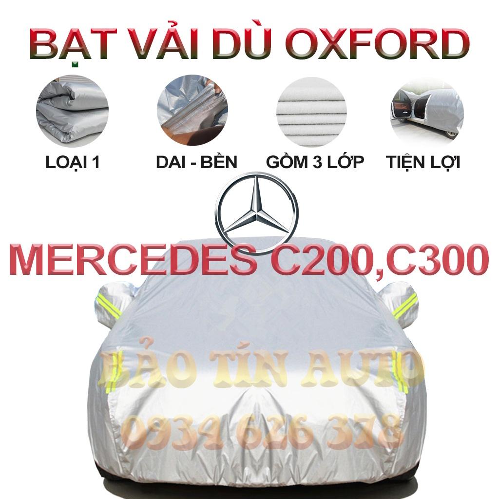 Bạt che kín bảo vệ xe ô tô Mercedes Benz C200, C300 tráng bạc cao cấp, vải bông chống xước 3 lớp vải dù Oxford