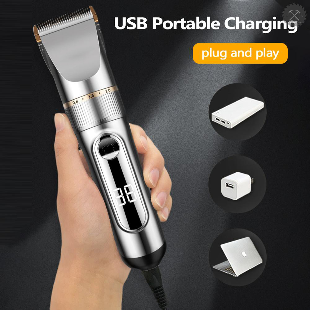Tông Đơ Cắt Tóc Cao Cấp Màn Hình Hiện Thị Pin, Lưỡi Sứ,Pin Trâu 2000 mAh.Chống Nước,Tặng Kèm Áo và Lược Cắt Tóc + 2 Kéo Cắt Tỉa Tóc FULLBOX