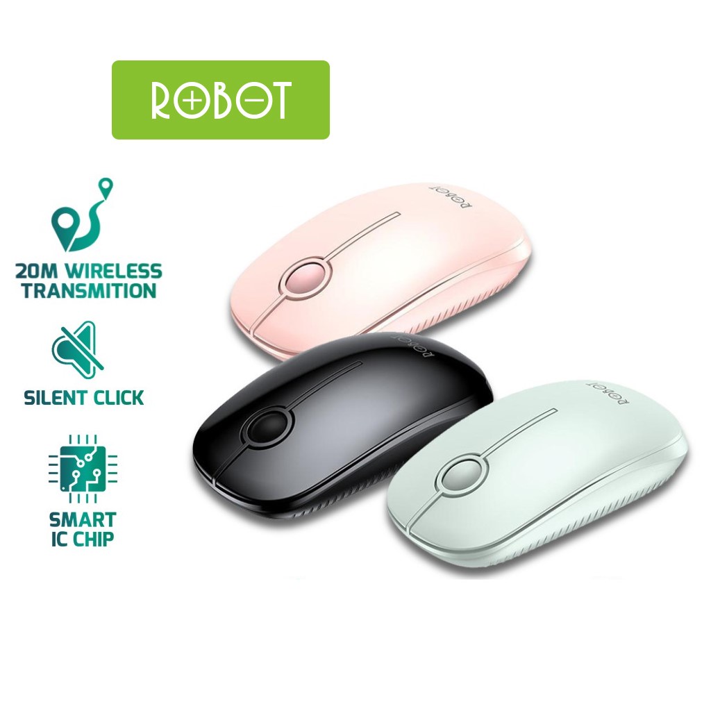 Chuột Không Dây ROBOT M330 Màu Pastel 2.4Ghz Tĩnh Âm Cho PC/Laptop - Tặng Kèm Pin - Hàng Chính Hãng