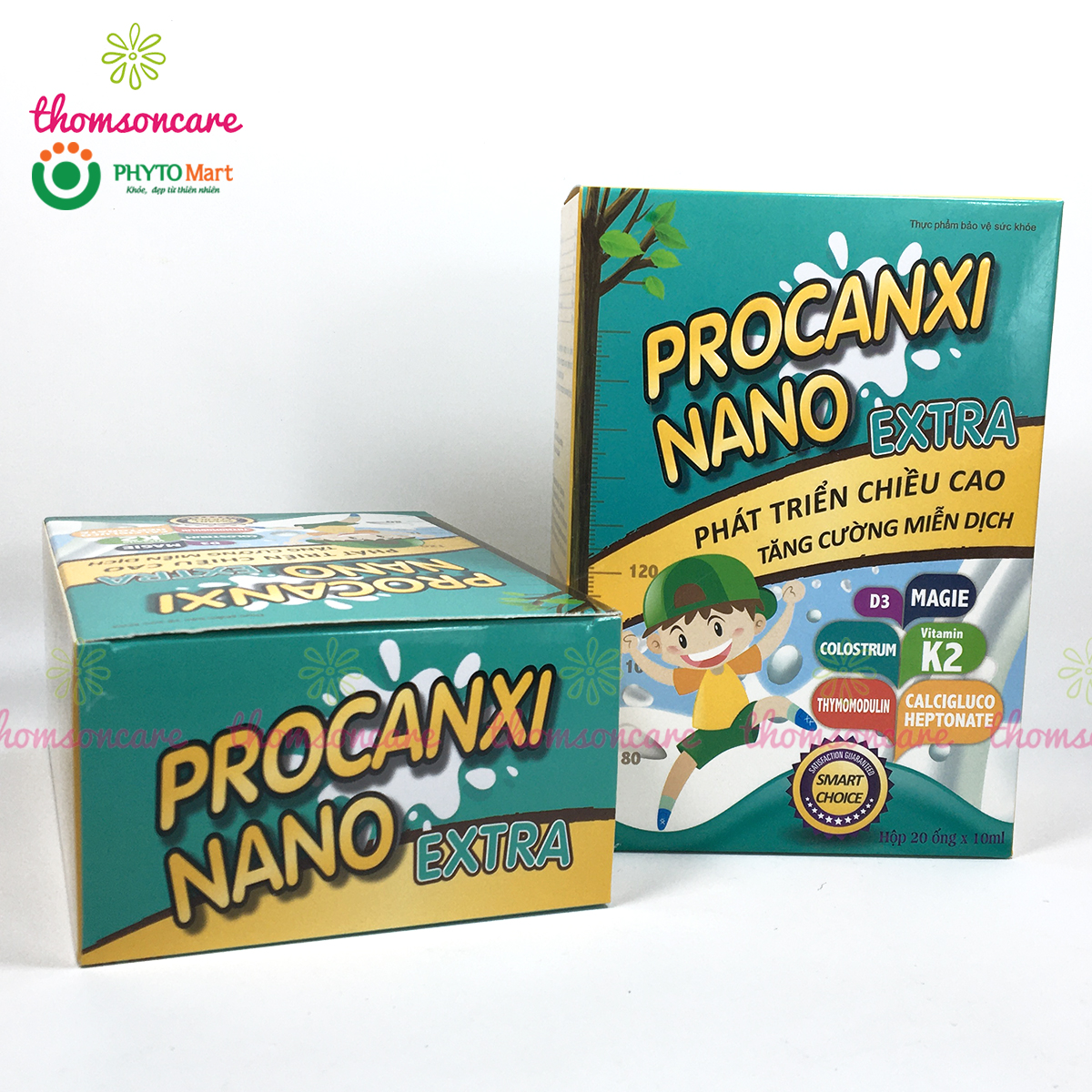 Procanxi Nano Extra - Bổ sung canxi, tăng chiều cao và đề kháng cho bé với Thymodulin và FOS - Hộp 20 ống tiện lợi