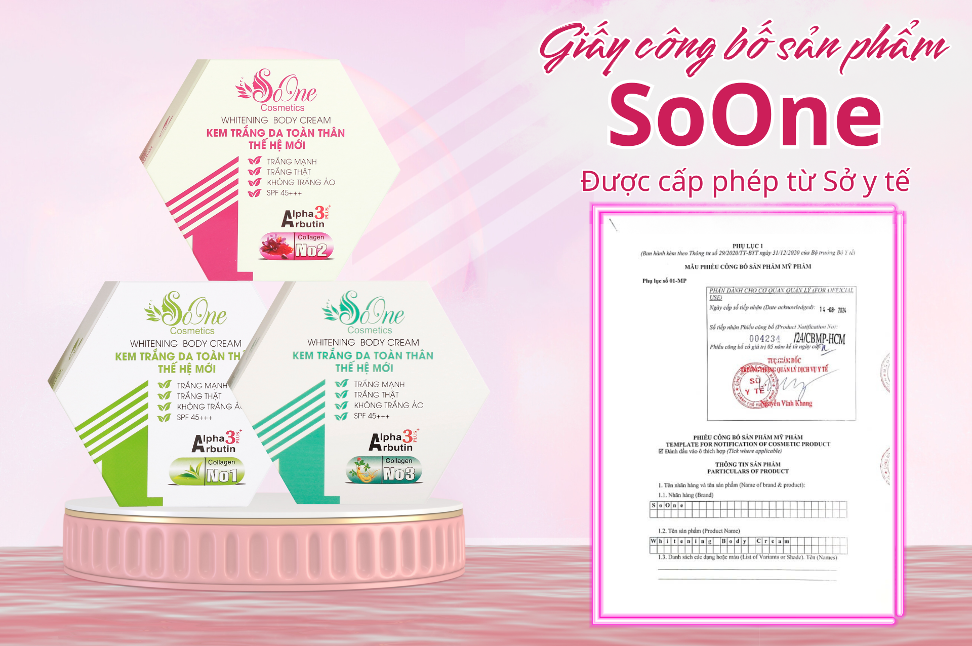 Kem Body SoOne Dưỡng Trắng Da Toàn Thân Thế Hệ Mới Hộp Màu Hồng - 150ml