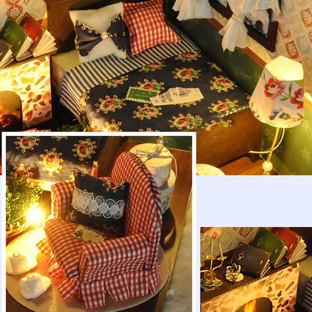 LED Light Miniature DollHouse Creative Dustproof Cover Kit Festival Gift