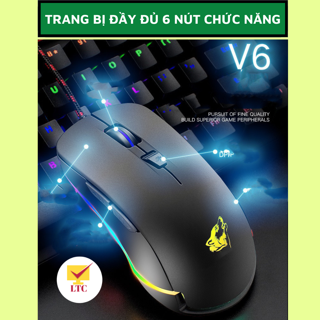 Chuột máy tính gaming led đổi màu nhiều chế độ V6, mouse chơi game tương thích laptop, pc cổng kết nối USB - Hàng Chính Hãng