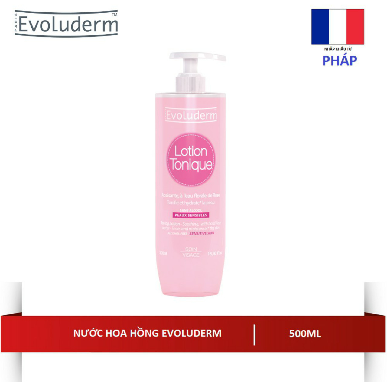 Nước Hoa Hồng Evoluderm Lotion Tonique Peaux Sensibles (500ml)