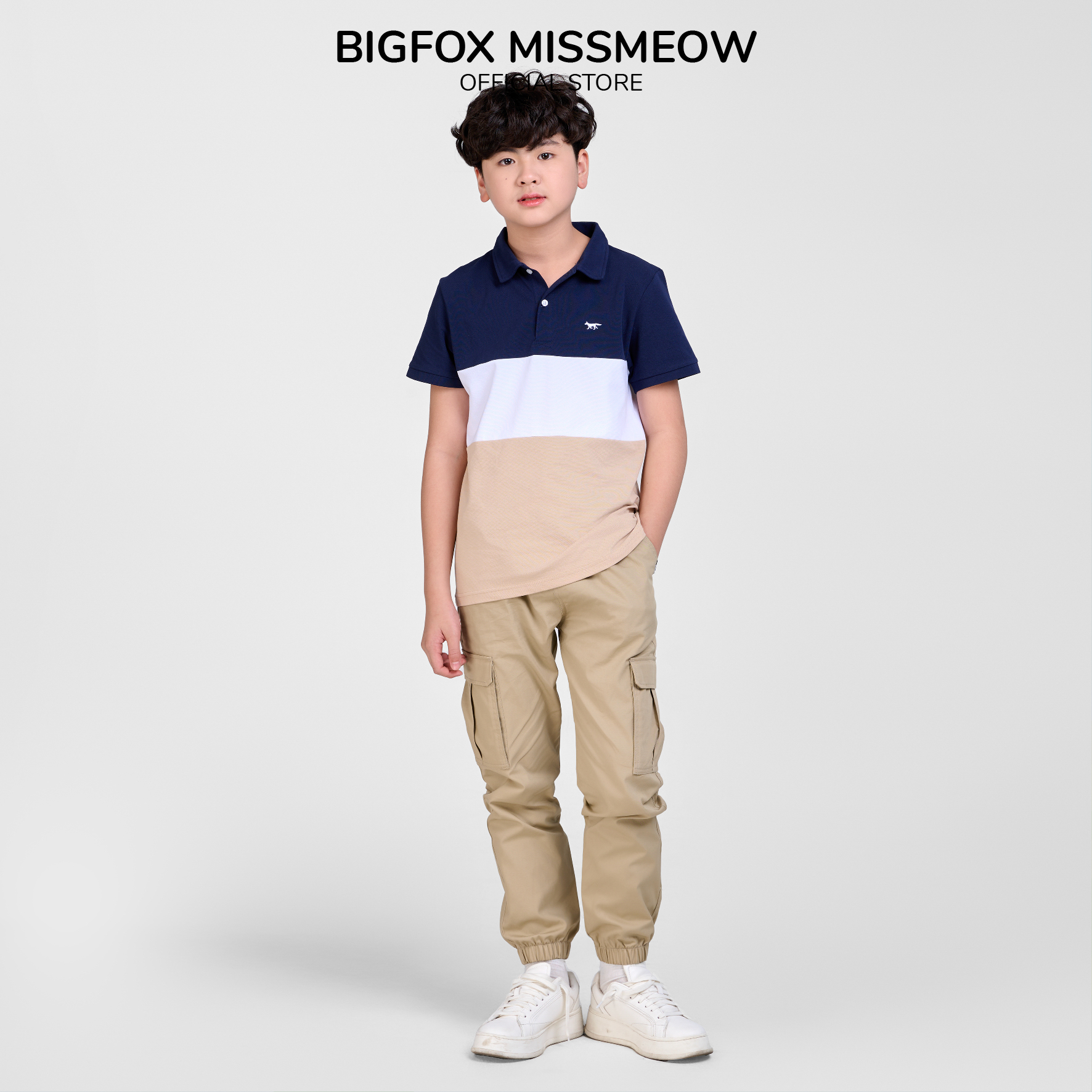 Quần dài kaki bé trai Bigfox Miss Meow size đại, jogger túi hộp, đi học cỡ 5,9,11 tuổi 30kg 40kg
