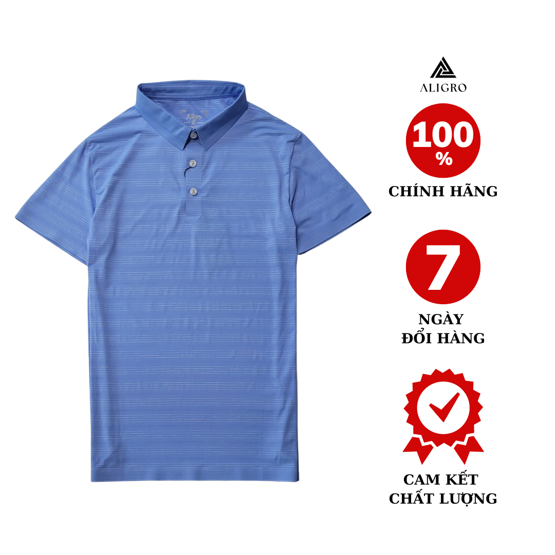 Áo polo golf nam ngắn tay ALIGRO chất vải coolmax kẻ ngang màu xanh blue năng động ALGPLO117