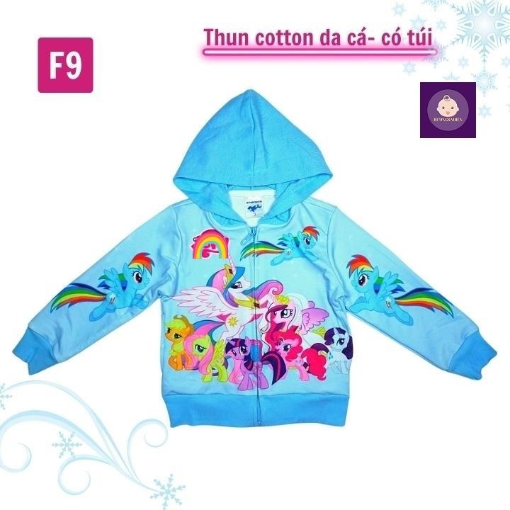 Áo khoác bé gái hình ngựa Pony cầu vòng từ 11-43kg - Chất liệu thun cotton da cá in 3D