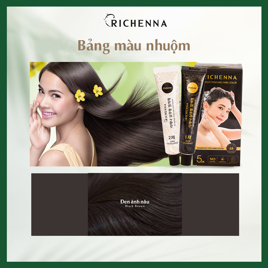 COMBO 3 hộp Gội nhuộm phủ bạc thảo dược Richenna EZ Speedy Perfume Hair Color hương nước hoa màu nâu đen 60G