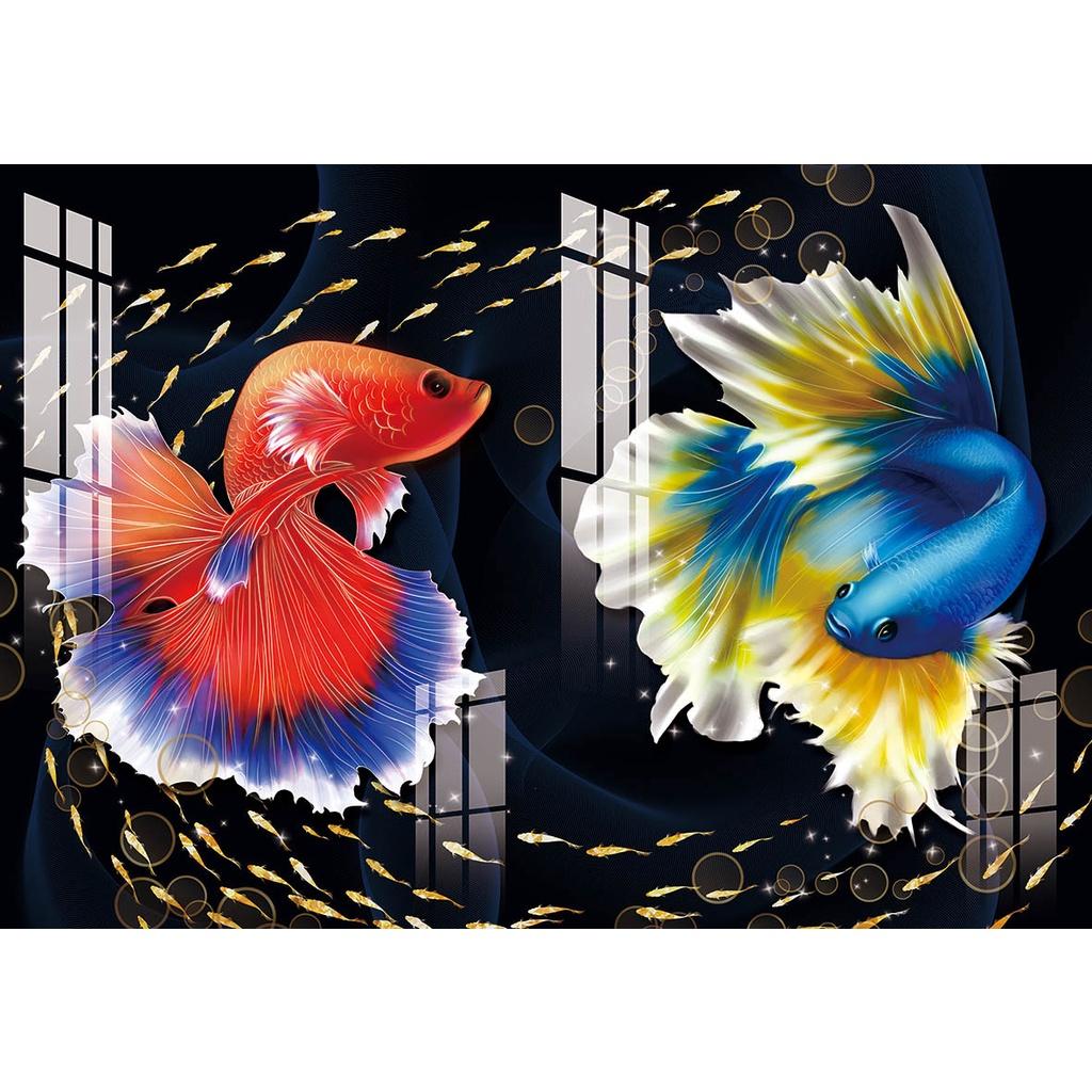Tranh phòng khách 3D cá đại dương in decal