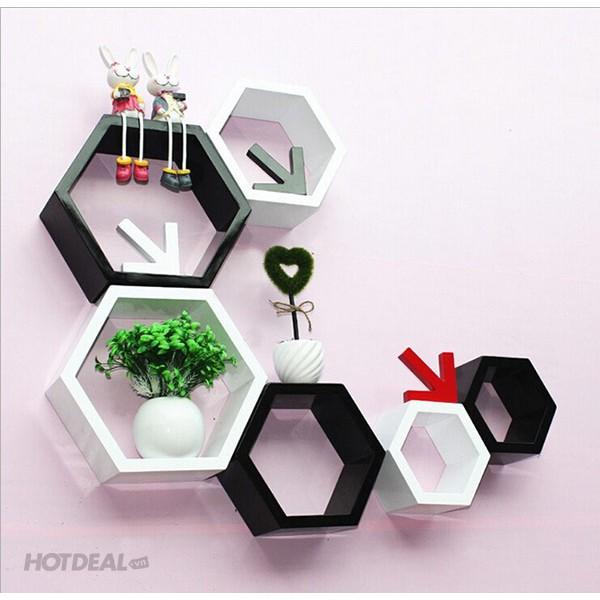 Set Kệ treo tường 6 hình lục giác cao cấp cạnh 20-15-10