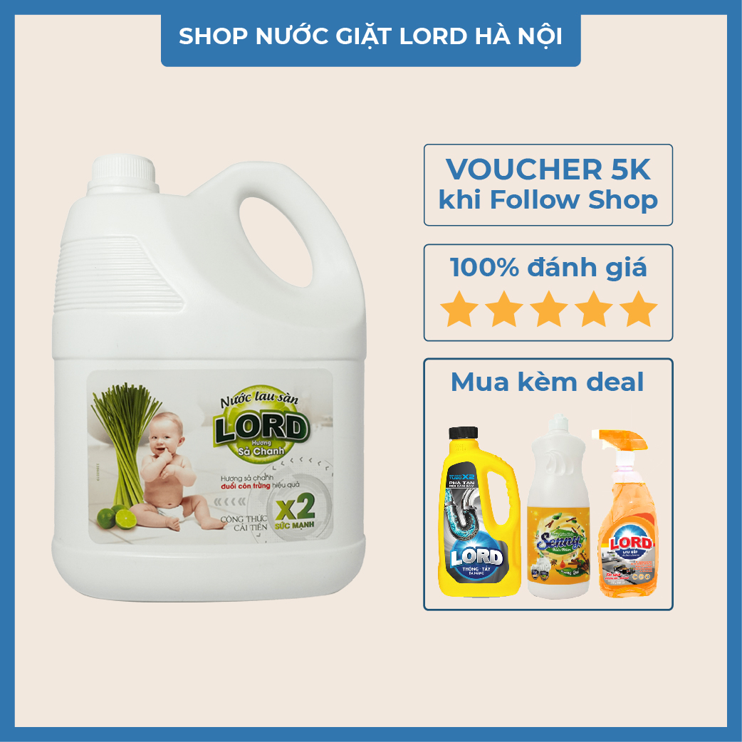 Nước lau sàn sả chanh Lord 3,8kg hạn chế vi khuẩn, côn trùng