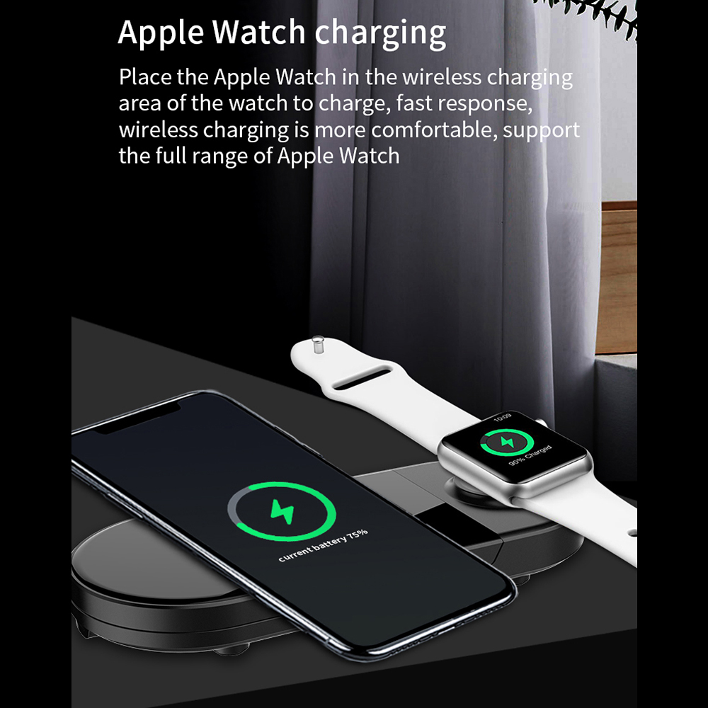 Bộ Sạc Không Dây 3 Trong 1 X416 Có Giá Đỡ Điện Thoại Có Thể Gập Lại Cho IPhone / Samsung / Iwatch / AIRpods, Màu Xám