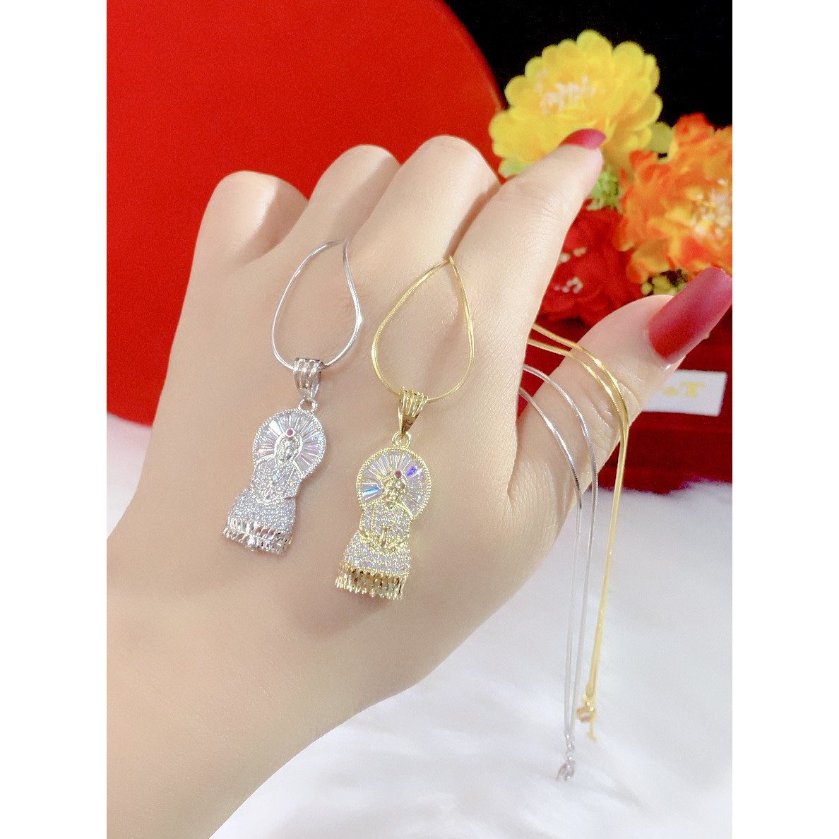 Dây chuyền sợi mì mặt quan âm mạ 18k cao cấp P4423