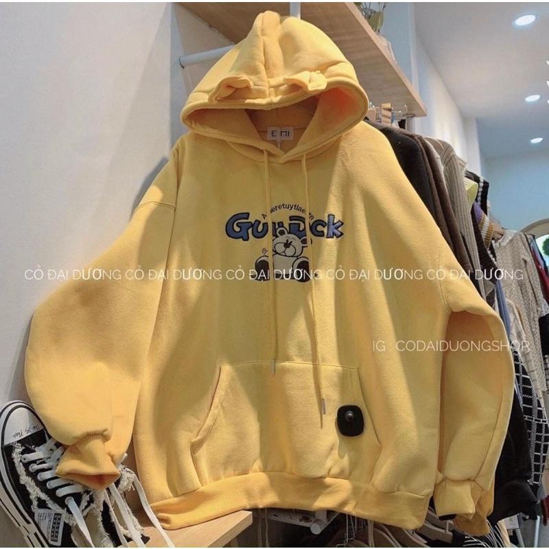 Áo khoác chui đầu hoodie nỉ ngoại tay phồng in gấu AN516 unisex ulzzang nam nữ