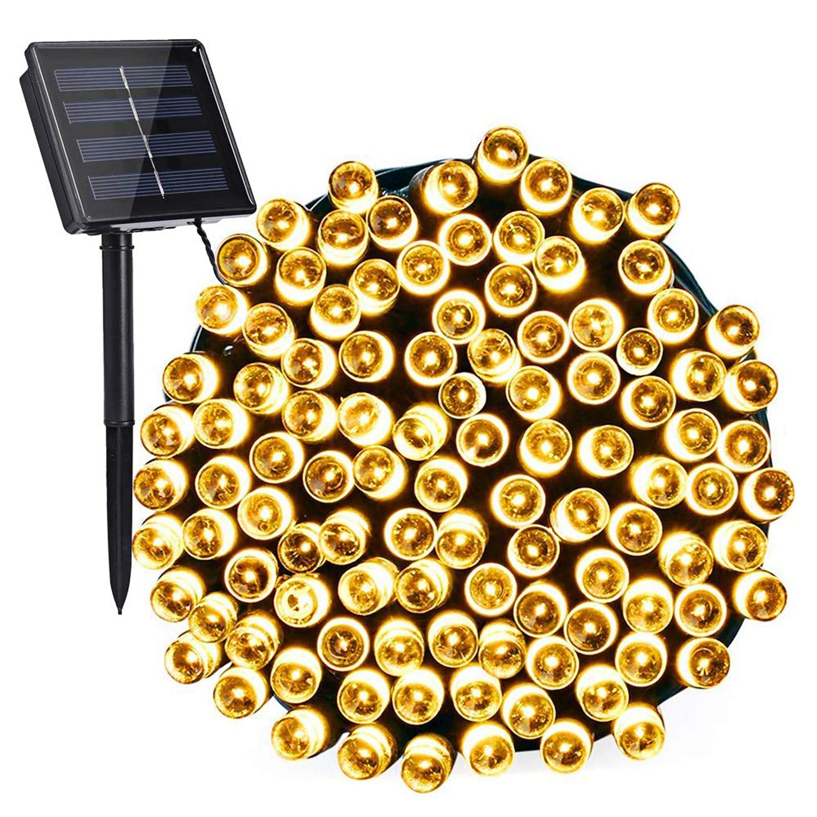 Dây Đèn 100 led năng lượng mặt trời 39,4 Feet Đèn trang trí Giáng sinh 8 chế độ IP65 Chống thấm nước Màu trắng ấm
