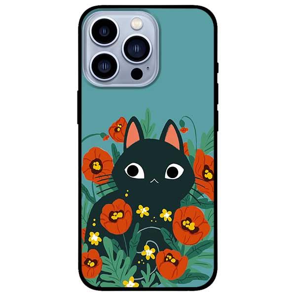 Ốp lưng dành cho Iphone 13 Mini - Iphone 13 - Iphone 13 Pro - Iphone 13 Pro Max - Mèo Đen Hoa Đỏ